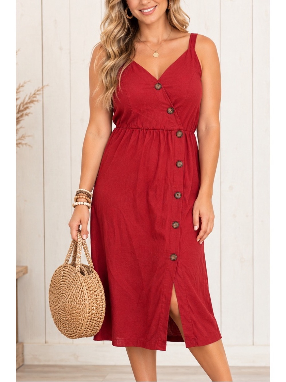 Maurice’s Red Button-Front Midi Dress- Large